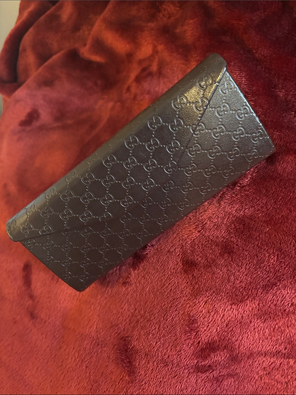 Gucci Embossed Leather monogram Sunglasses Case in Dark Brown